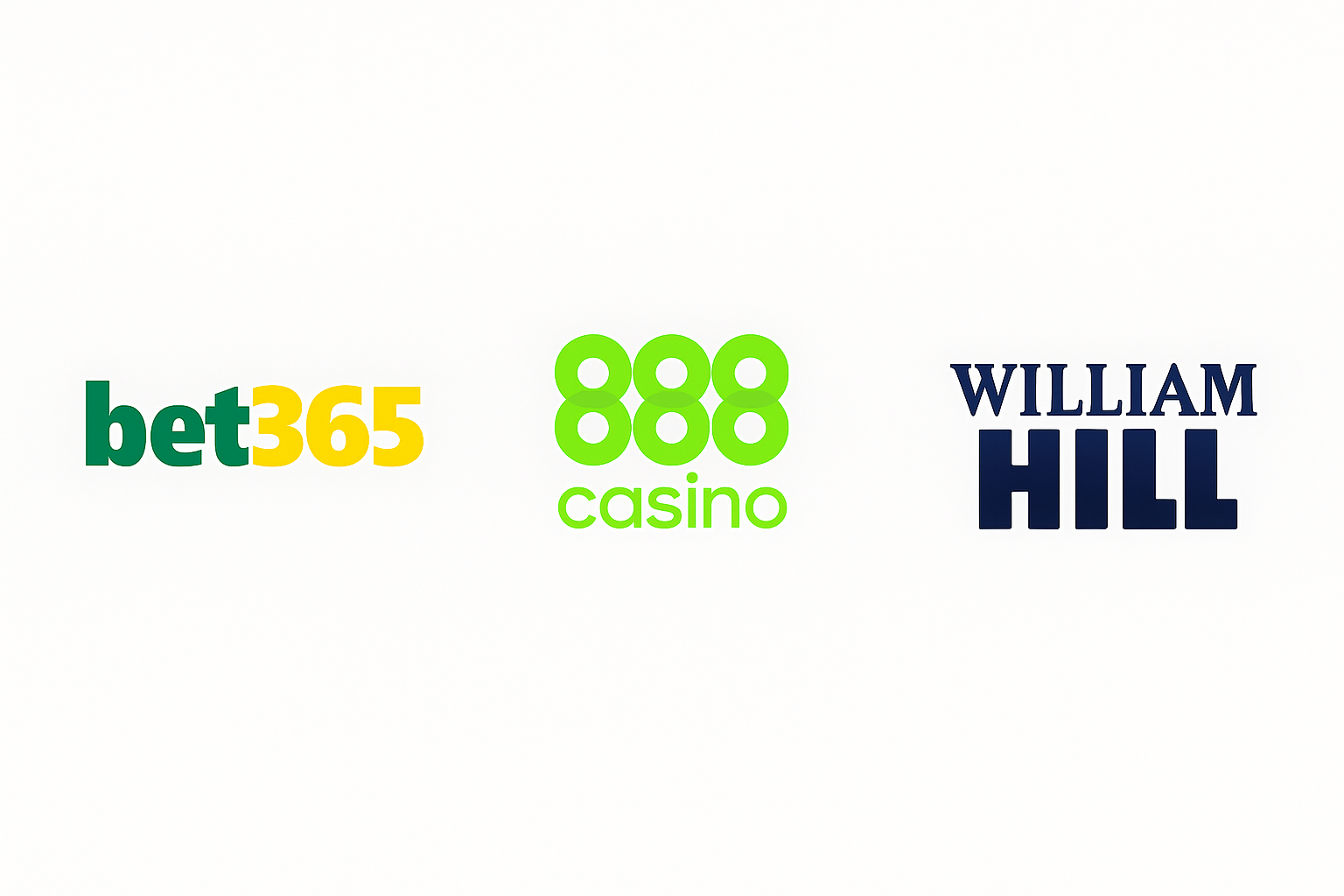 Top online casino logos including Bet365, 888 Casino, William Hill